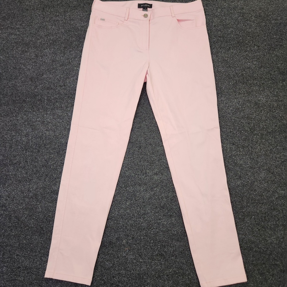 St. John Womens 12 Pink Straight Leg Stretch Cotton Jeans Pants High-Rise Luxury